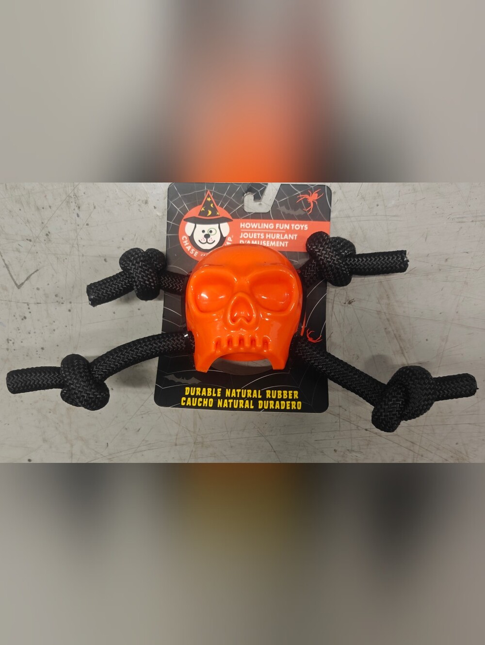 Halloween Dog Toy Orange Skull Rope Chew Toy Durable Rubber Pet Toy Interactive